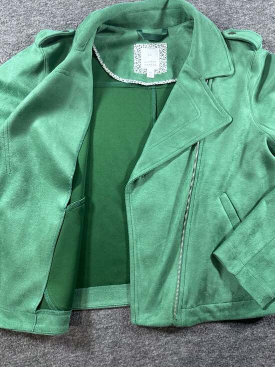 LC Lauren Conrad Green Faux Suede Moto Biker Jacket - Picture 4 of 7